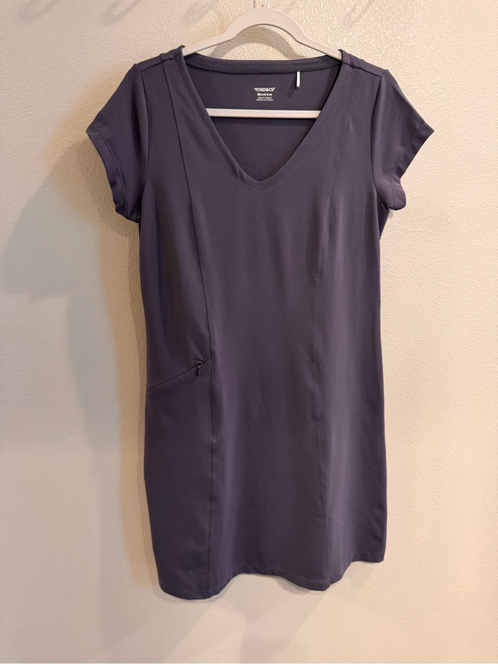 Toad&Co Tech Tomboy Cap Sleeve Dress V-Neck Slate Grey Medium EUC Pocket
